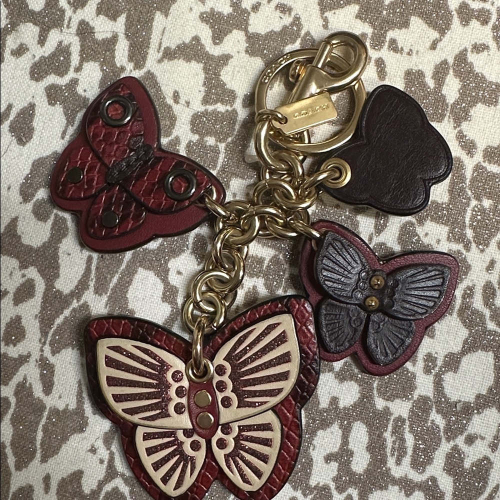 Coach Burgundy and Black Butterfly Charm Key Ring - Picture 2 of 5